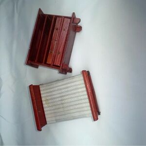 Vintage Handcrafted Red Wooden Home Accent Organizer with Cream Fabric